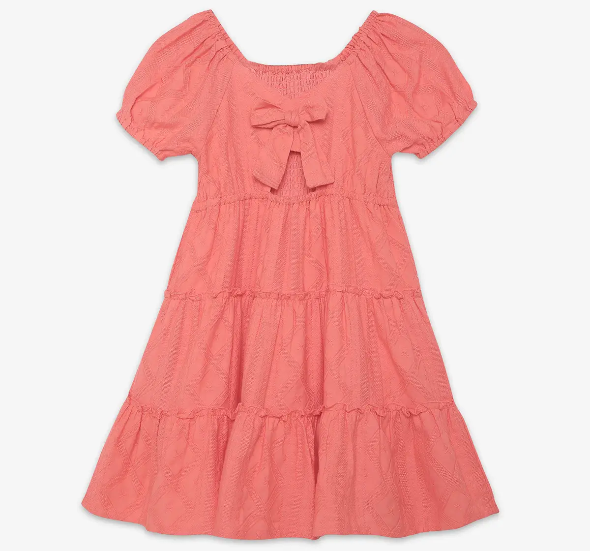 Girls 100% Cotton layered Dress - Coral