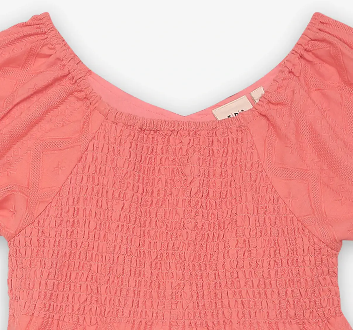 Girls 100% Cotton layered Dress - Coral