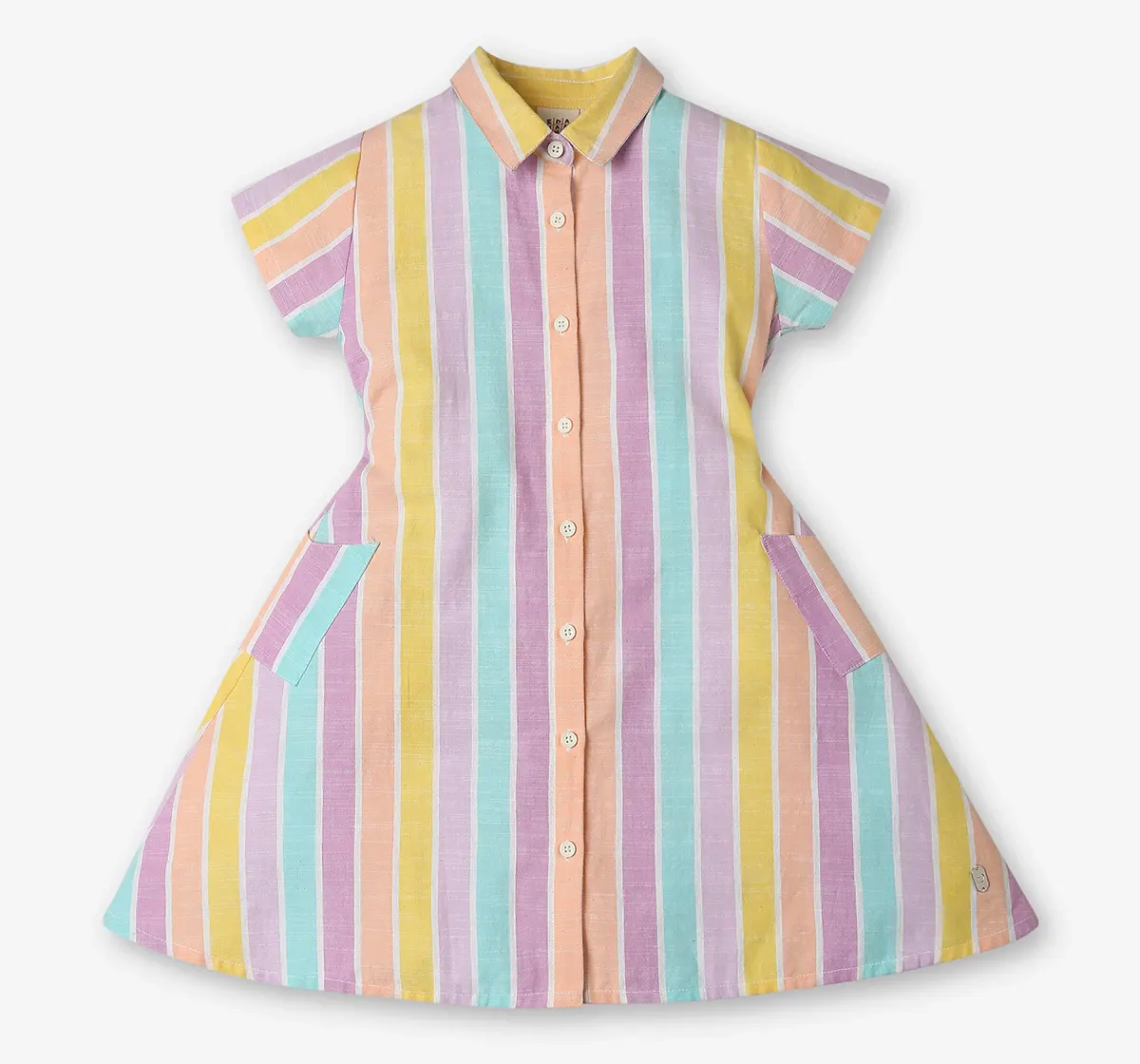 Girls 100% Cotton Shirt Dress - Multicolour