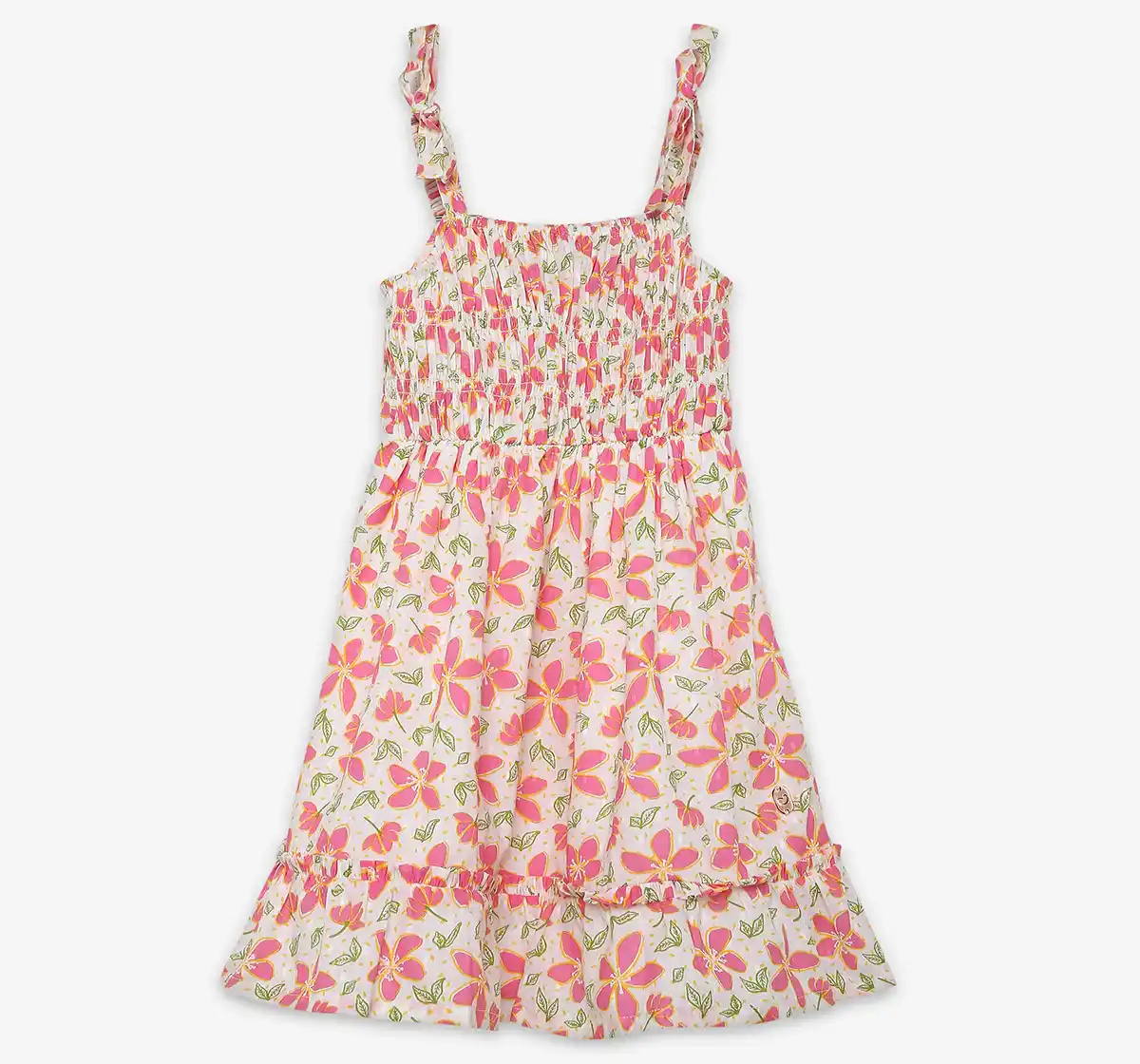 Girls Smocked Printed Dress - White