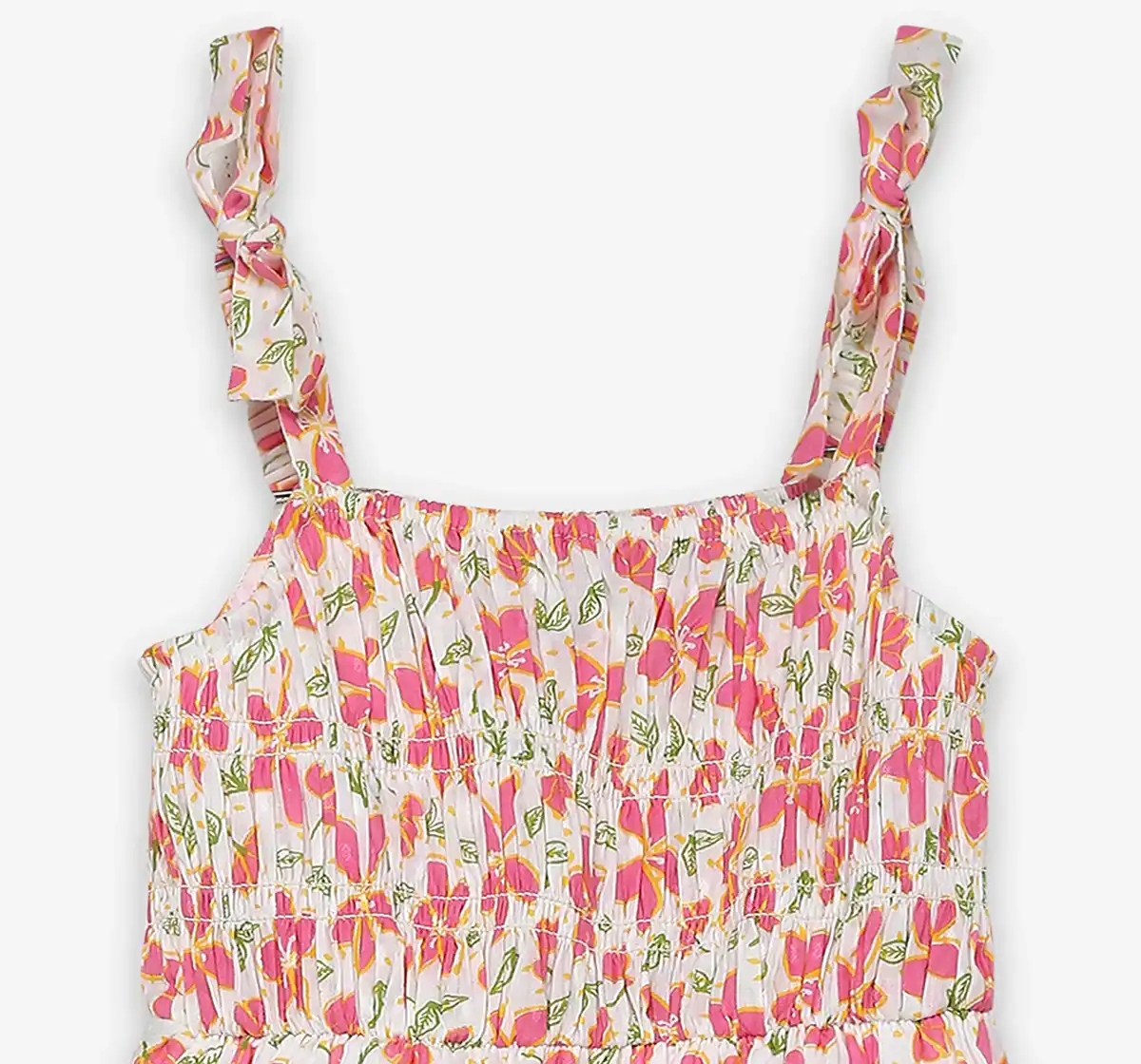 Girls Smocked Printed Dress - White