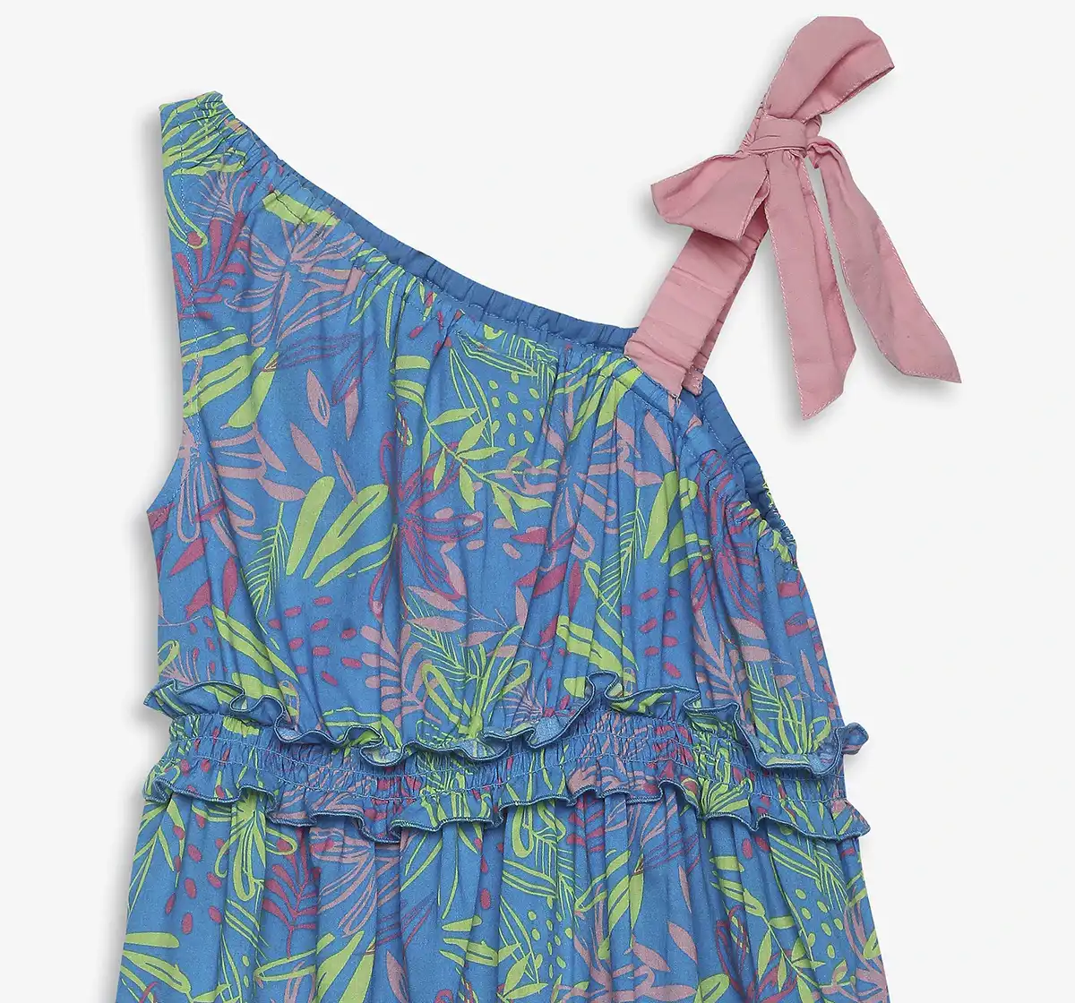 Girls Printed One Shoulder Dress - Multicolor