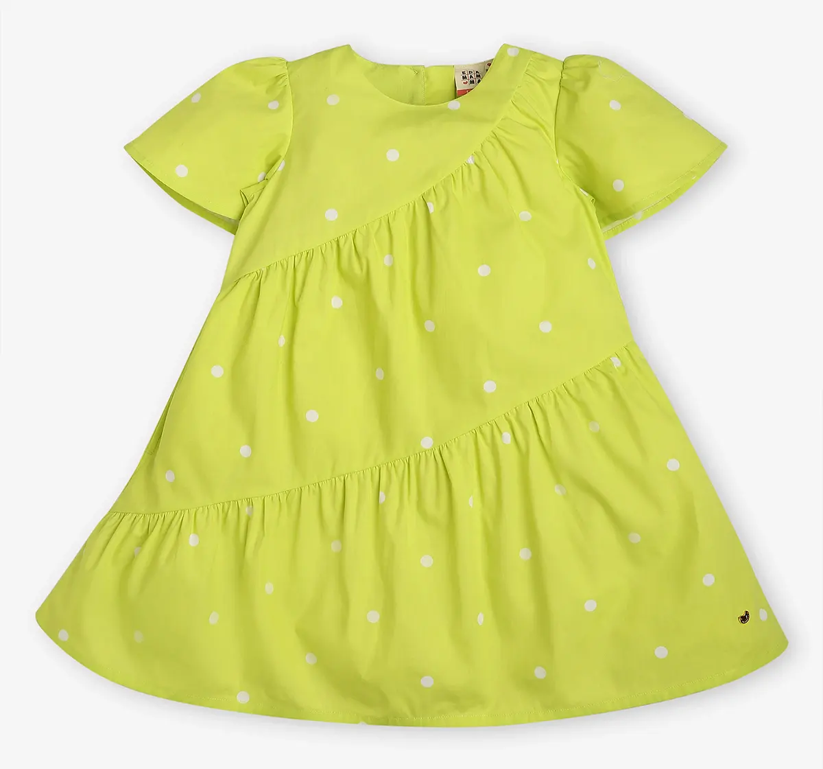 Girls Asymmetric All Over Printed Dress - Green