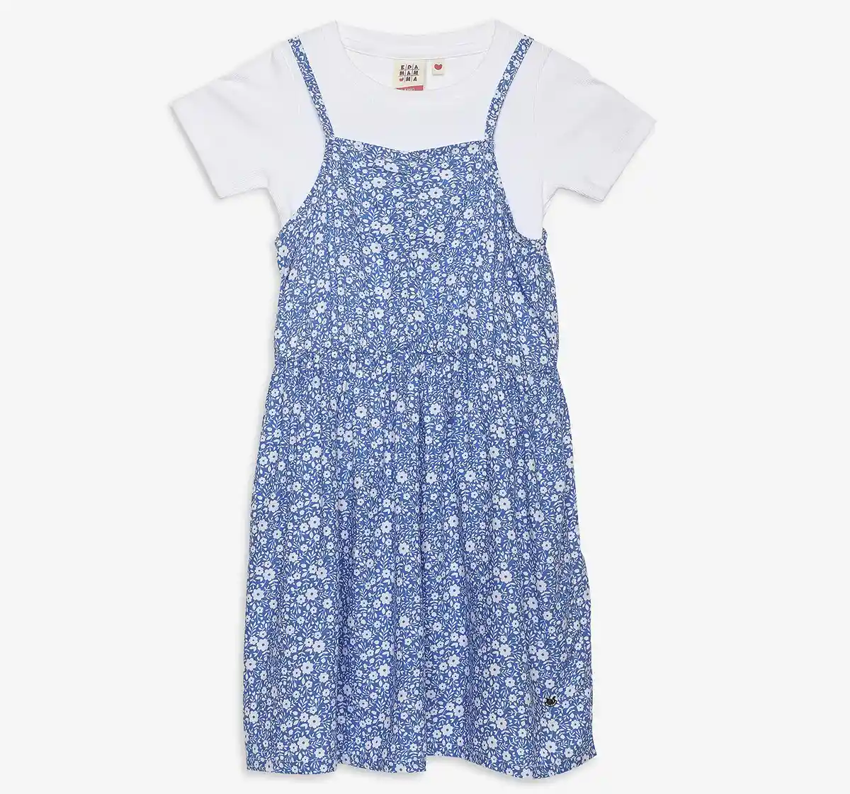 Girls Strappy Dress With Tshirt - Blue
