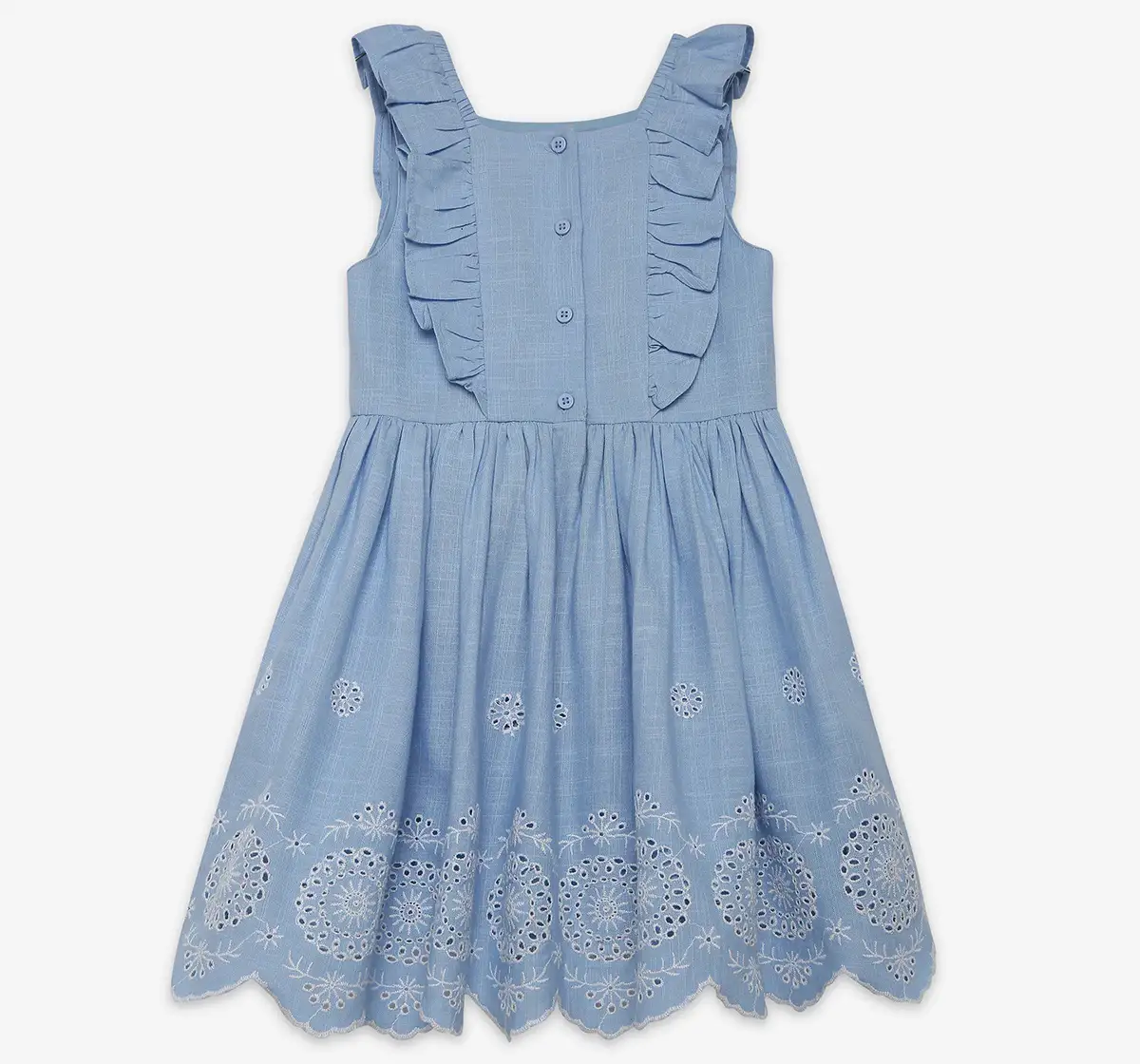 Girls Schiffli Embroidered Dress- Blue