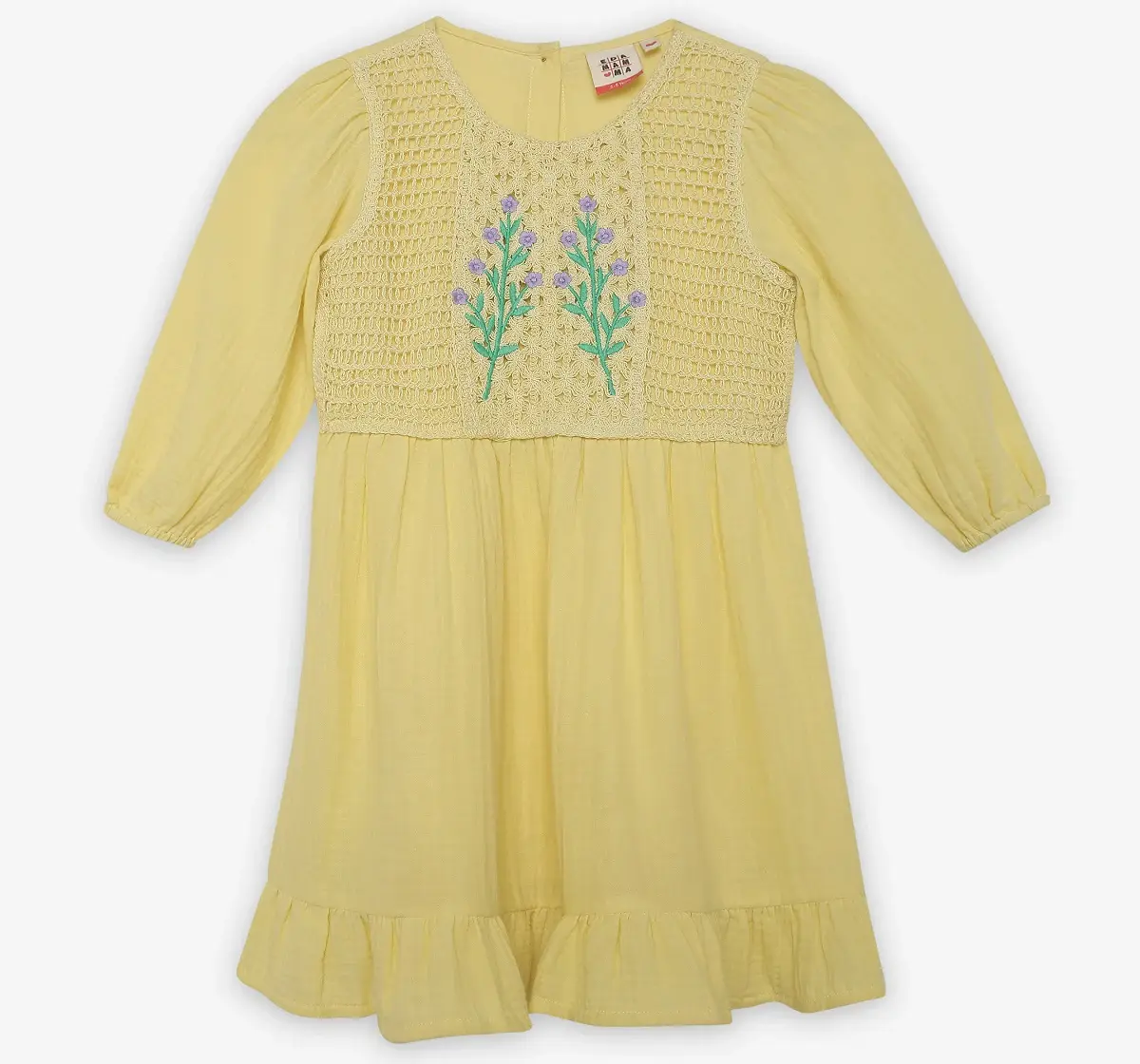 Girls Embroidered Dress - Yellow