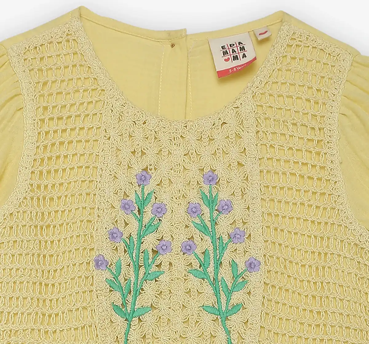 Girls Embroidered Dress - Yellow