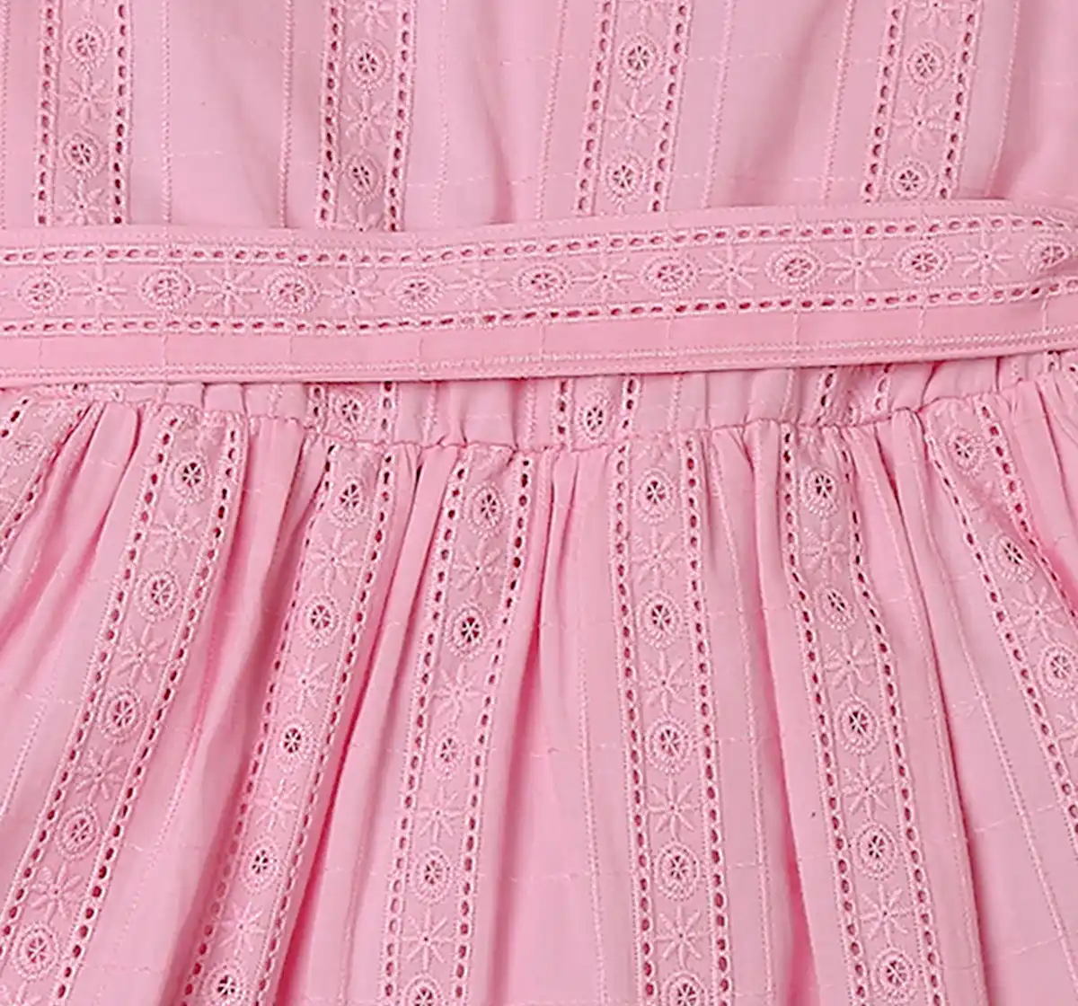 Girls Schiffli Tie Up Dress - Pink