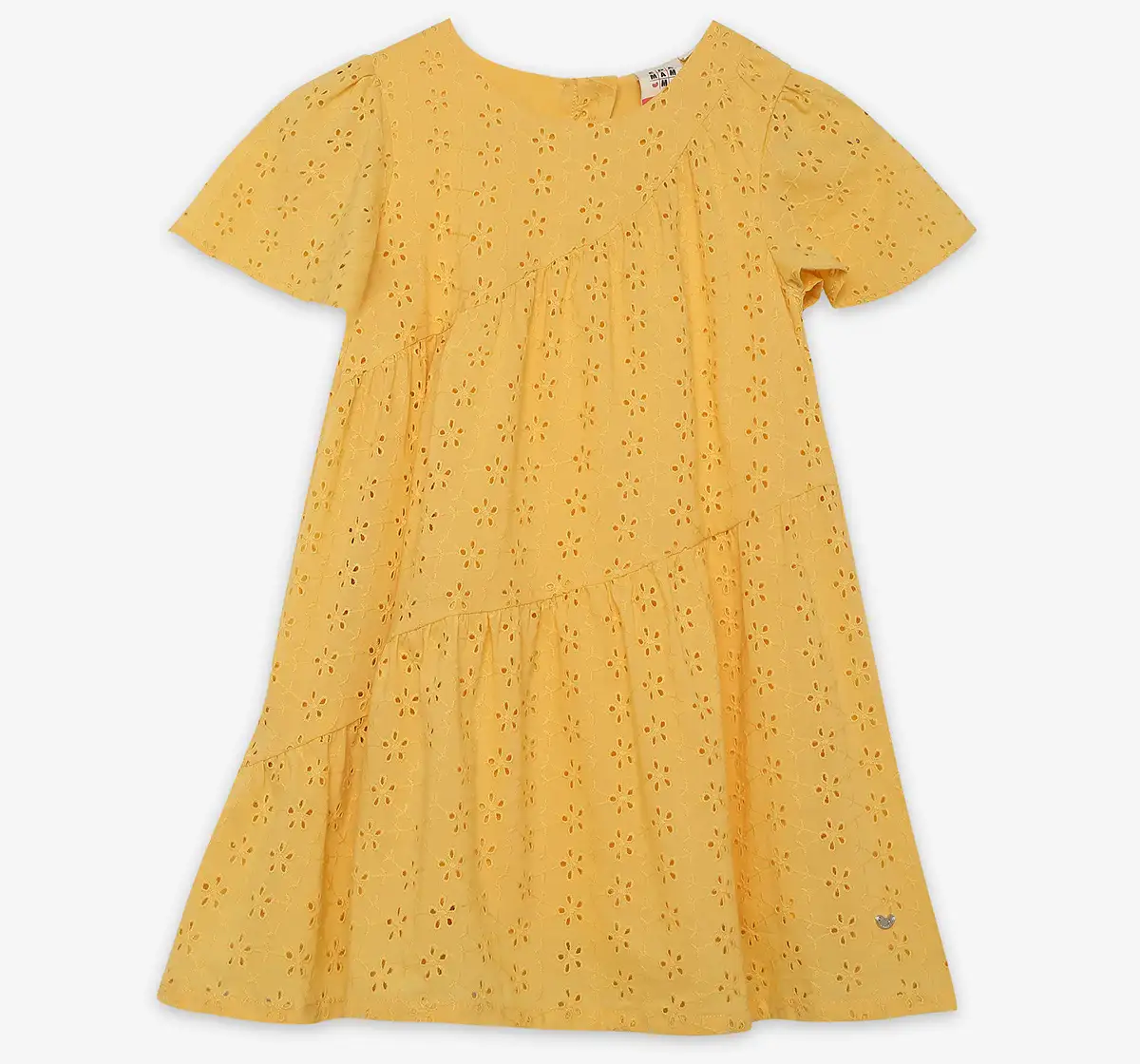 Girls Schiffli Embroidered Dress- Yellow