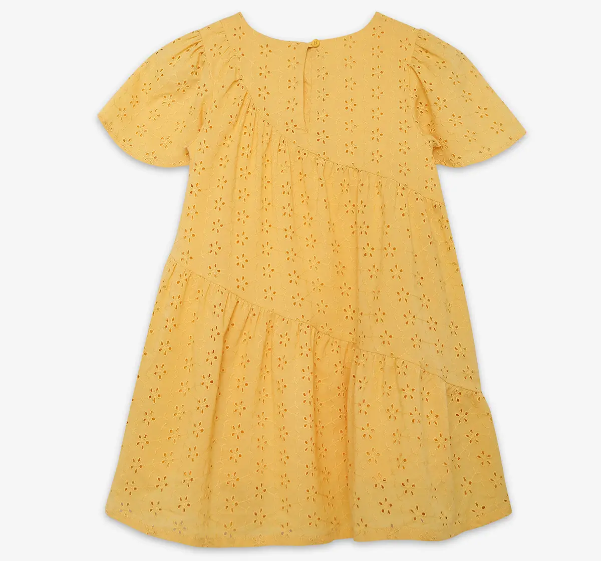 Girls Schiffli Embroidered Dress- Yellow