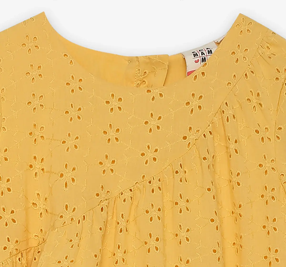 Girls Schiffli Embroidered Dress- Yellow