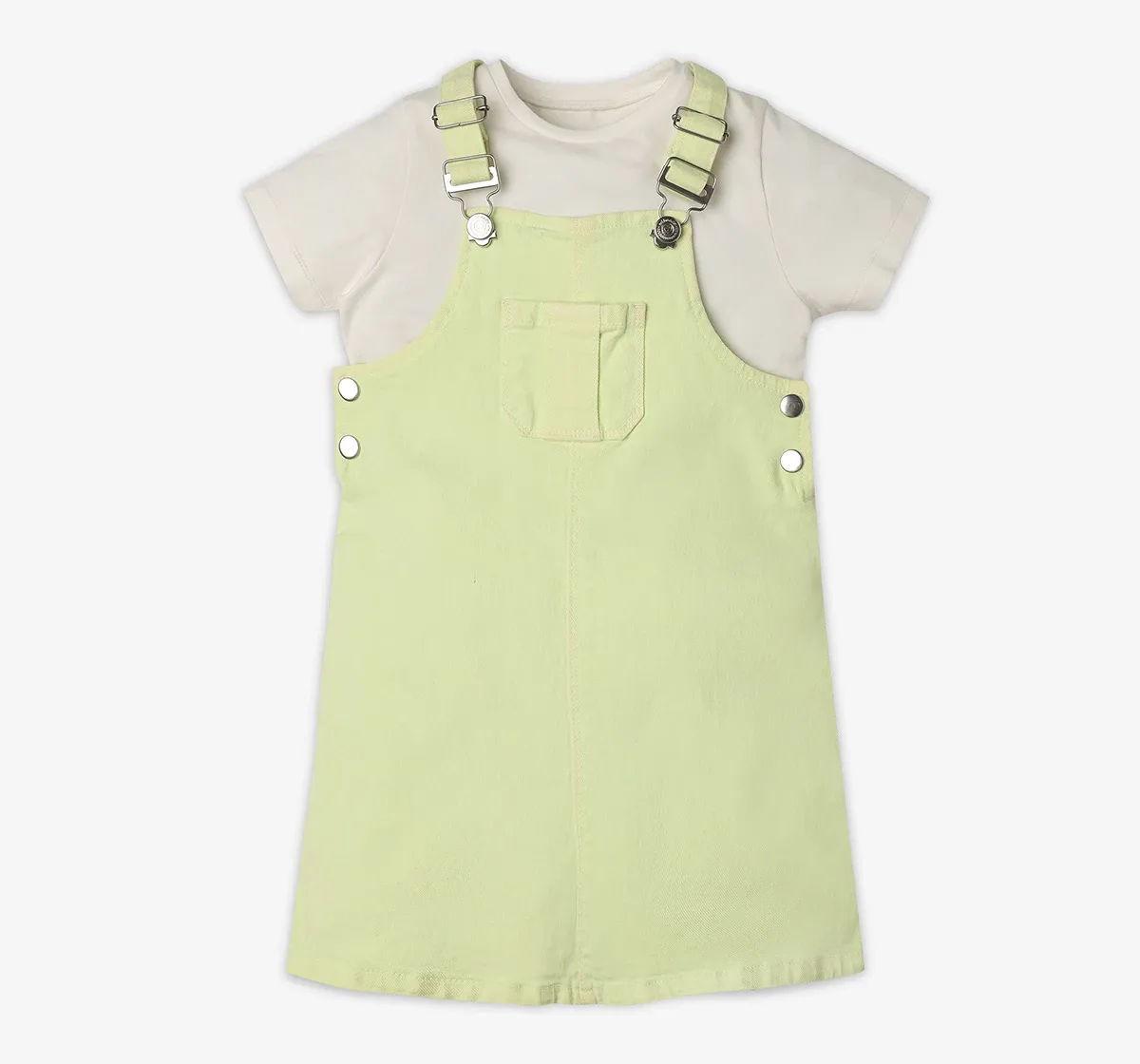 Girls Dungaree Dress With Tshirt - Green