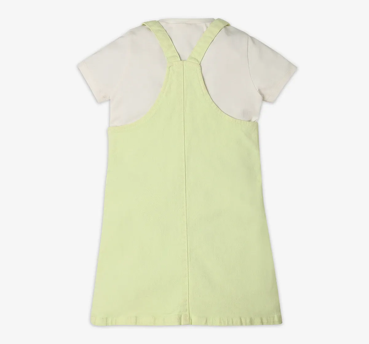 Girls Dungaree Dress With Tshirt - Green