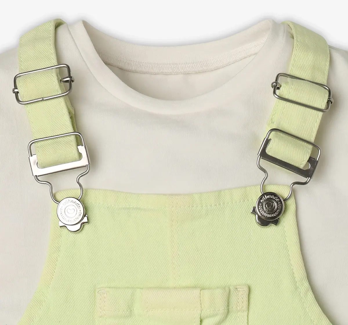 Girls Dungaree Dress With Tshirt - Green