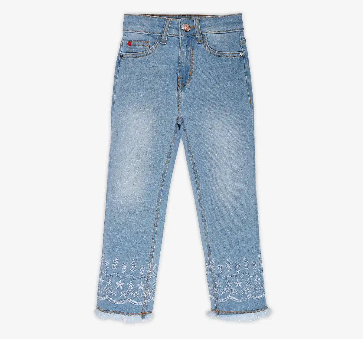 Girls Embroidered Denim Jeans - Blue