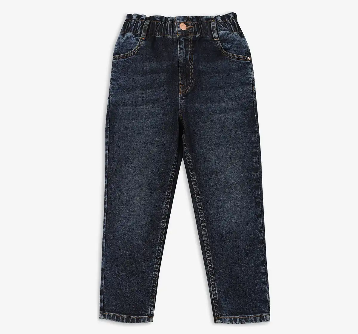 Girls Washed Denim Jeans - Dark Blue