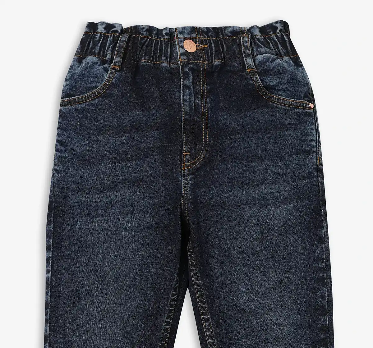 Girls Washed Denim Jeans - Dark Blue