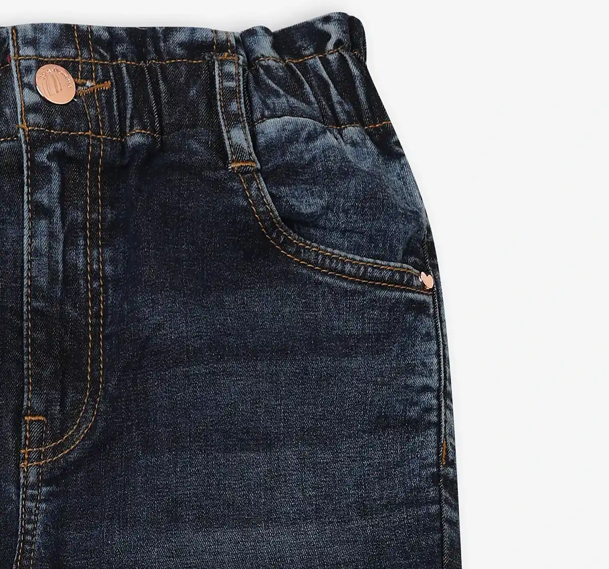 Girls Washed Denim Jeans - Dark Blue