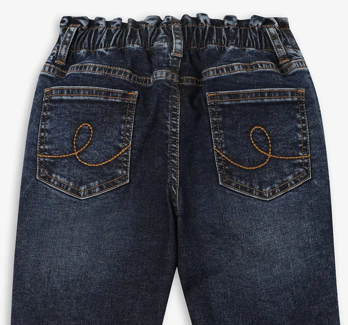 Girls Washed Denim Jeans - Dark Blue