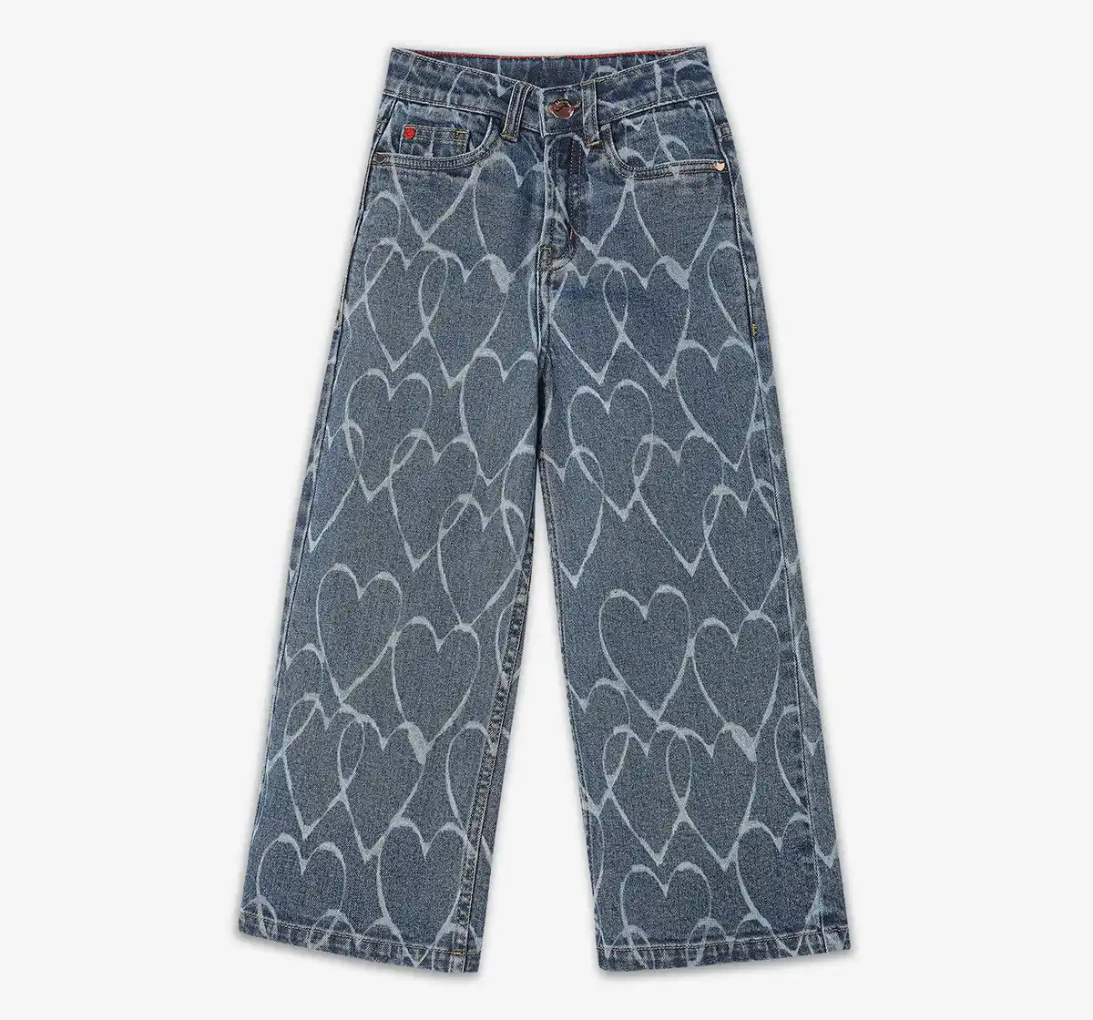 Girls Printed Denim Jeans - Mid Blue
