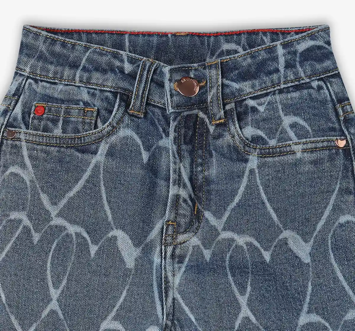 Girls Printed Denim Jeans - Mid Blue