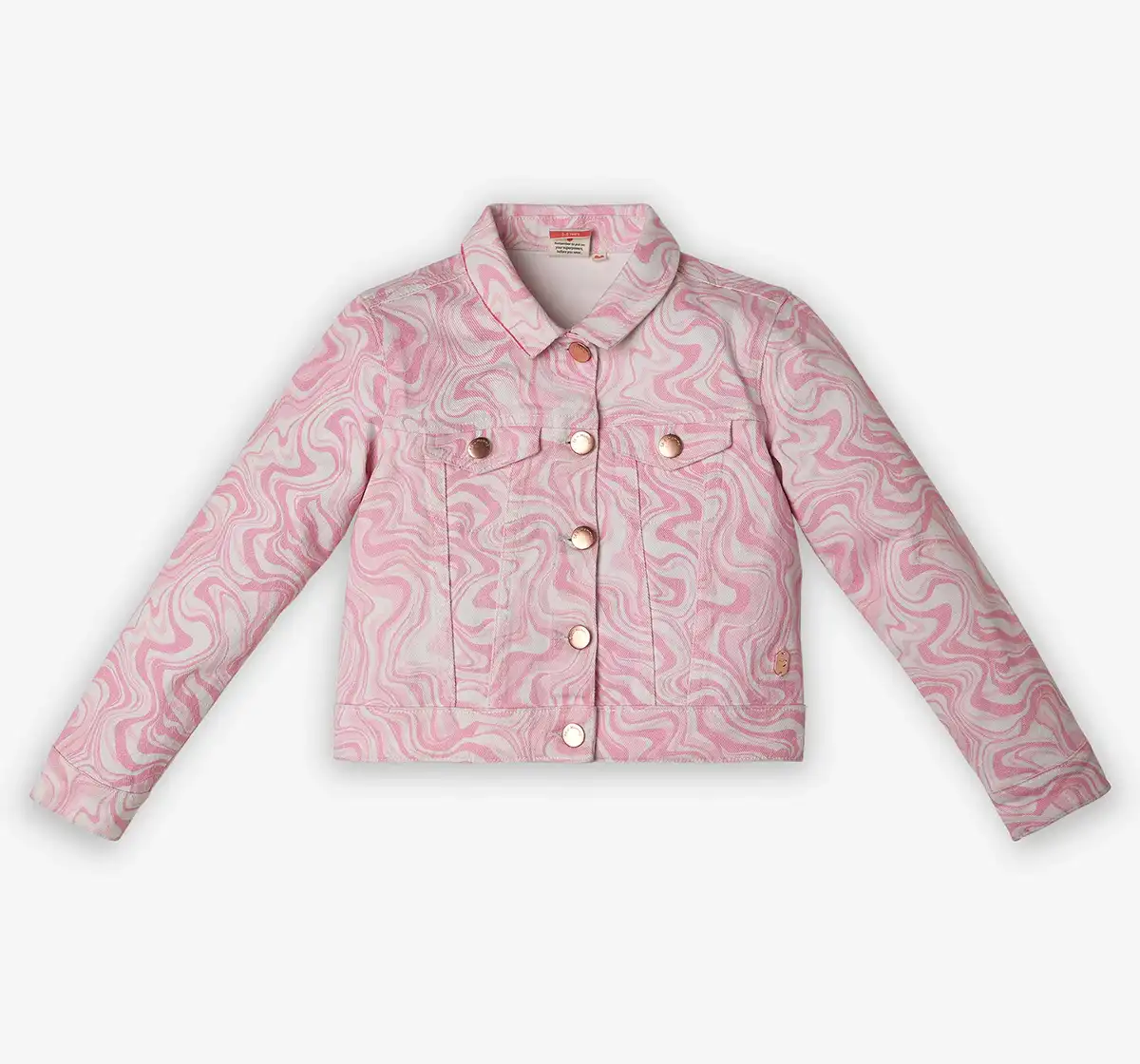 Girls Printed Denim Jacket - Pink