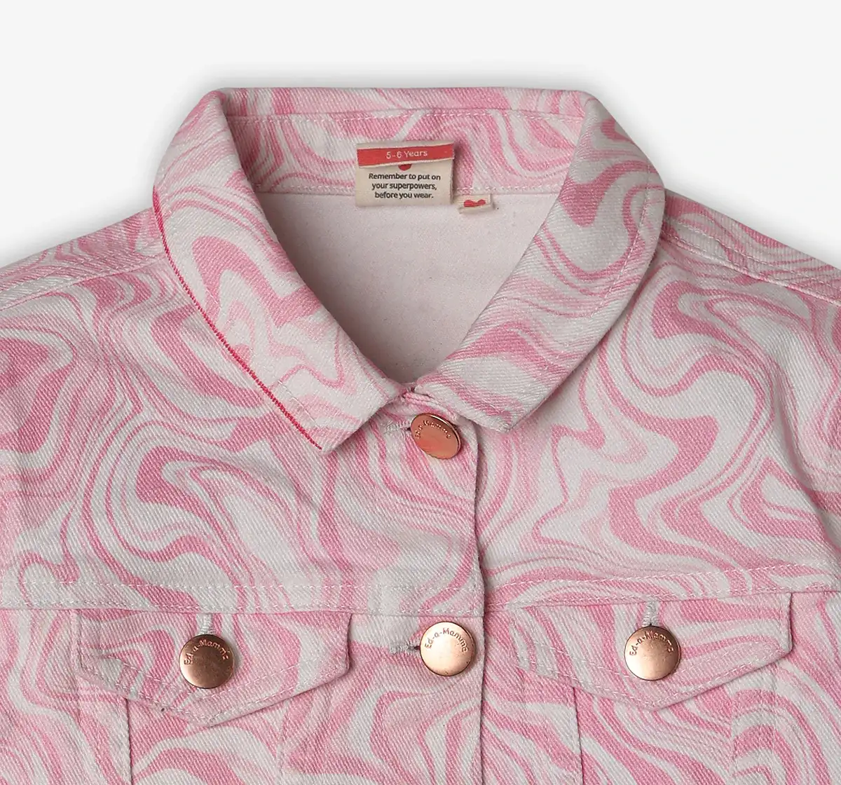 Girls Printed Denim Jacket - Pink