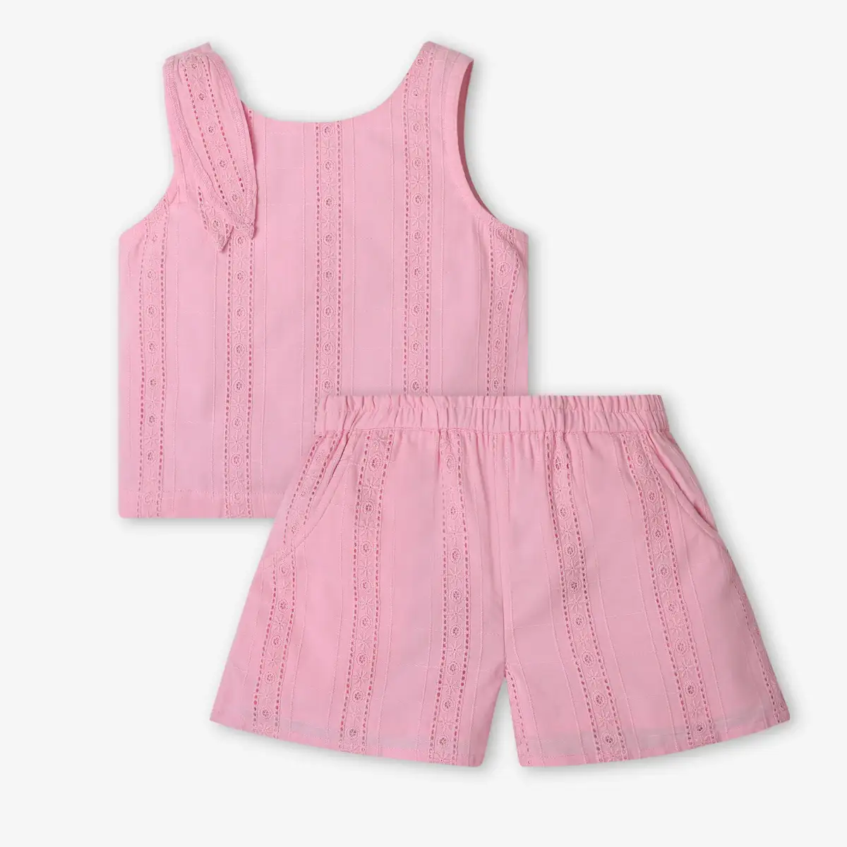 Girls Schiffli Co-Ord Sets - Pink