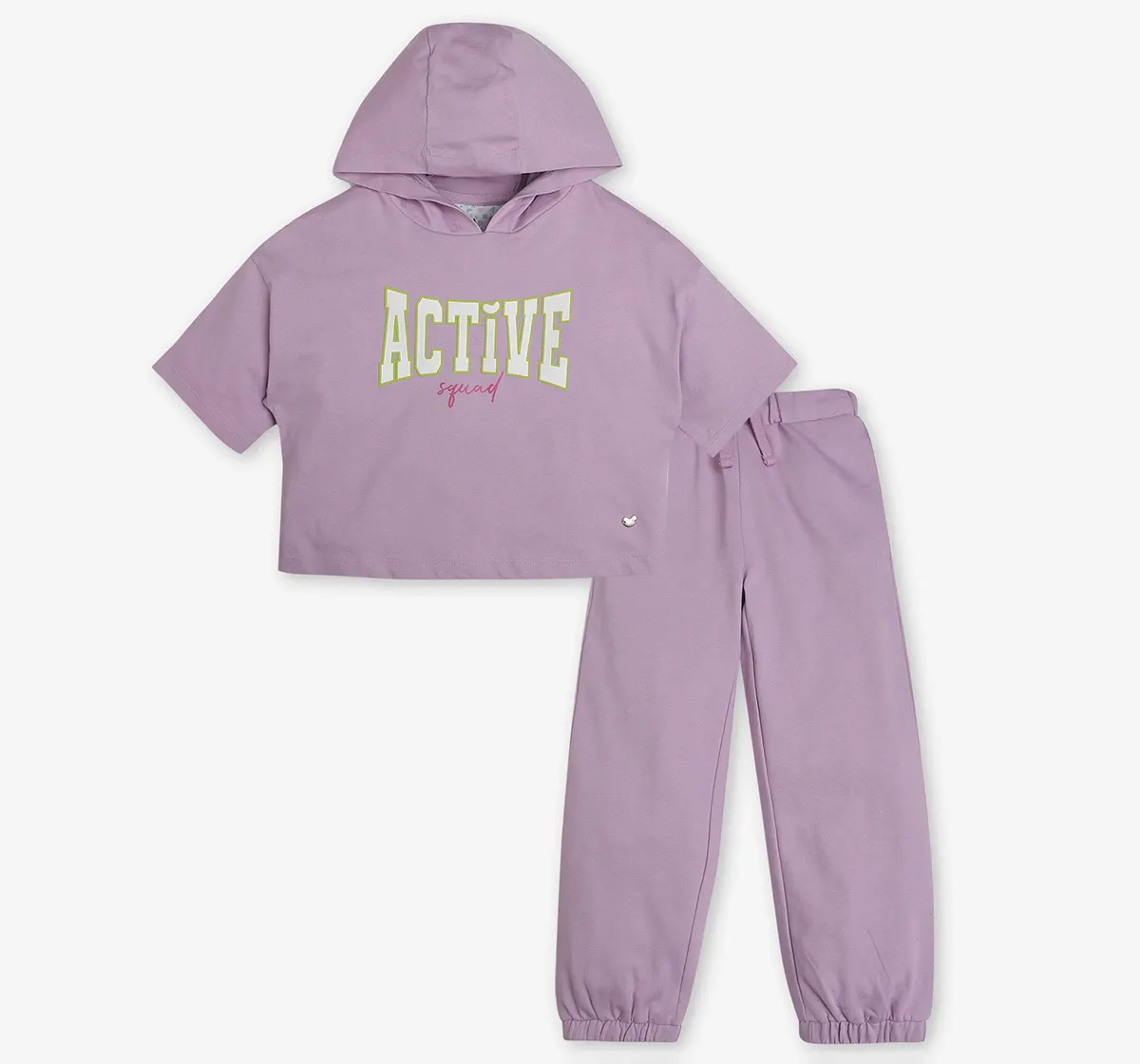 Girls Printed Hooded Co-ord Set - Lavender