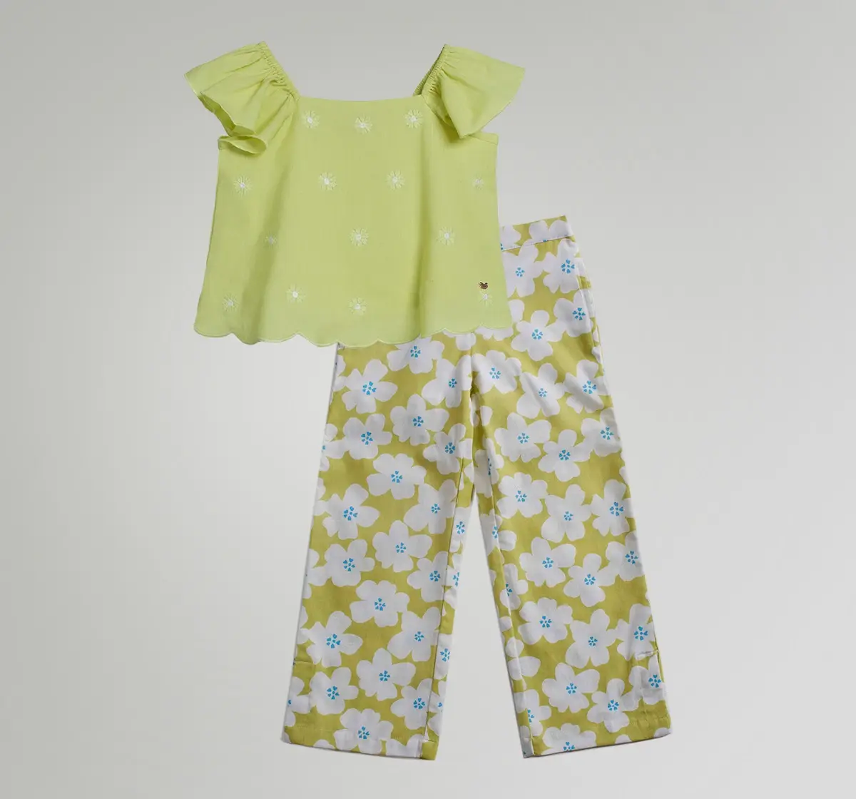 Ed-A-Mamma Girls Embroidered & All Over Printed Printed Co-Ord Set - Blue