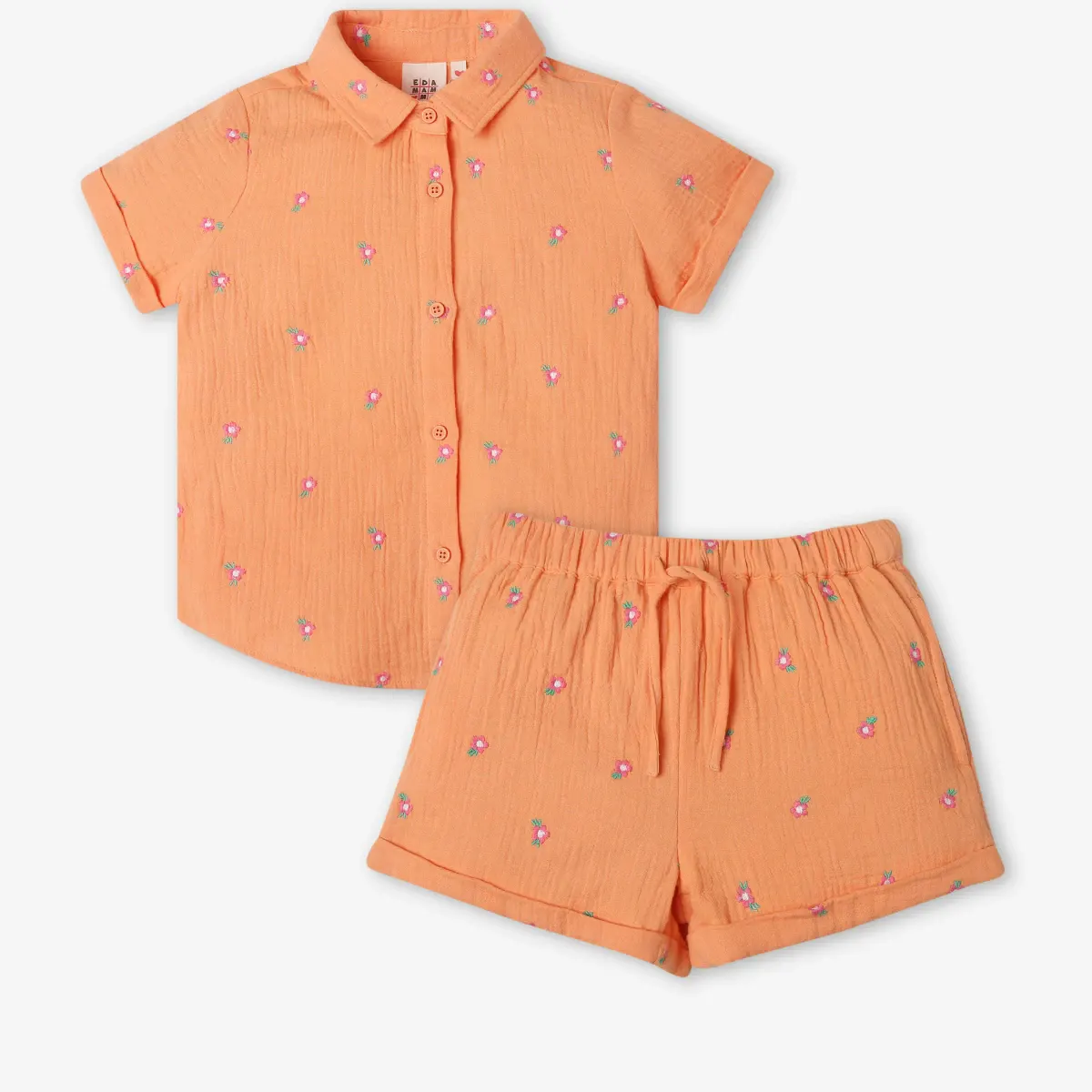 Girls Embroidered Co-ord Set - Orange