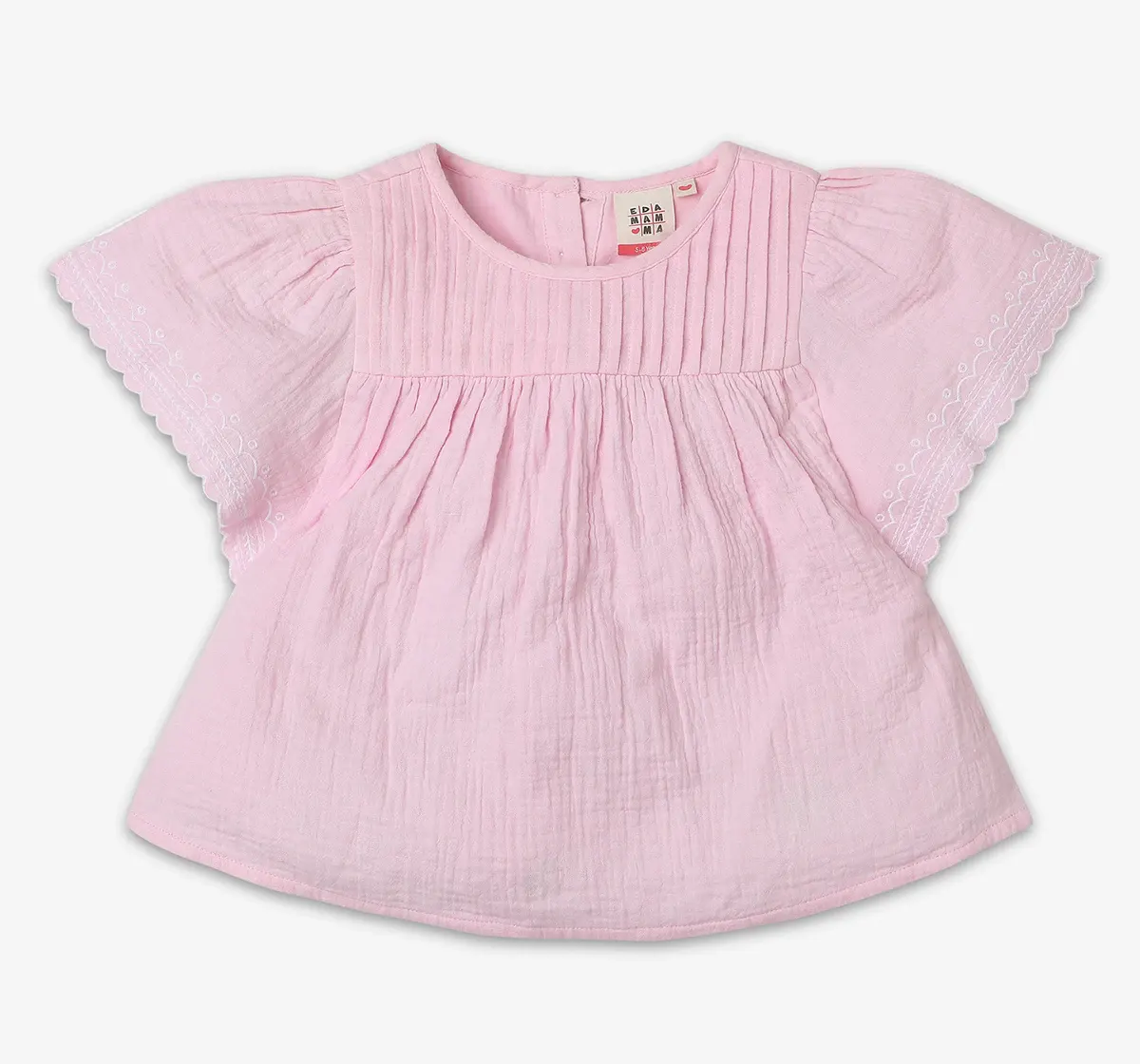 Girls Embroidered 100% Cotton Top - Pink