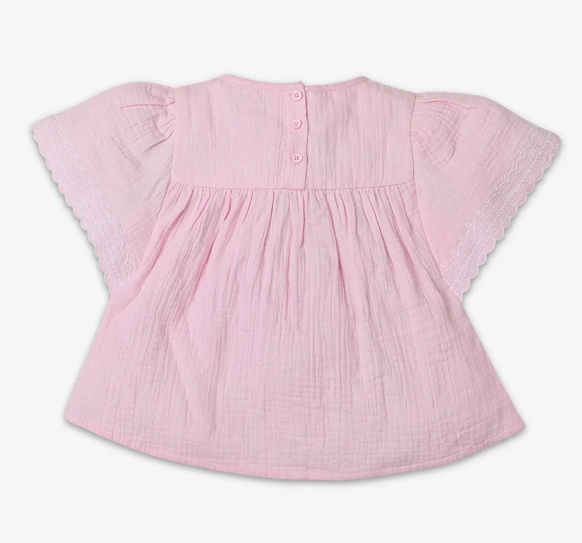 Girls Embroidered 100% Cotton Top - Pink
