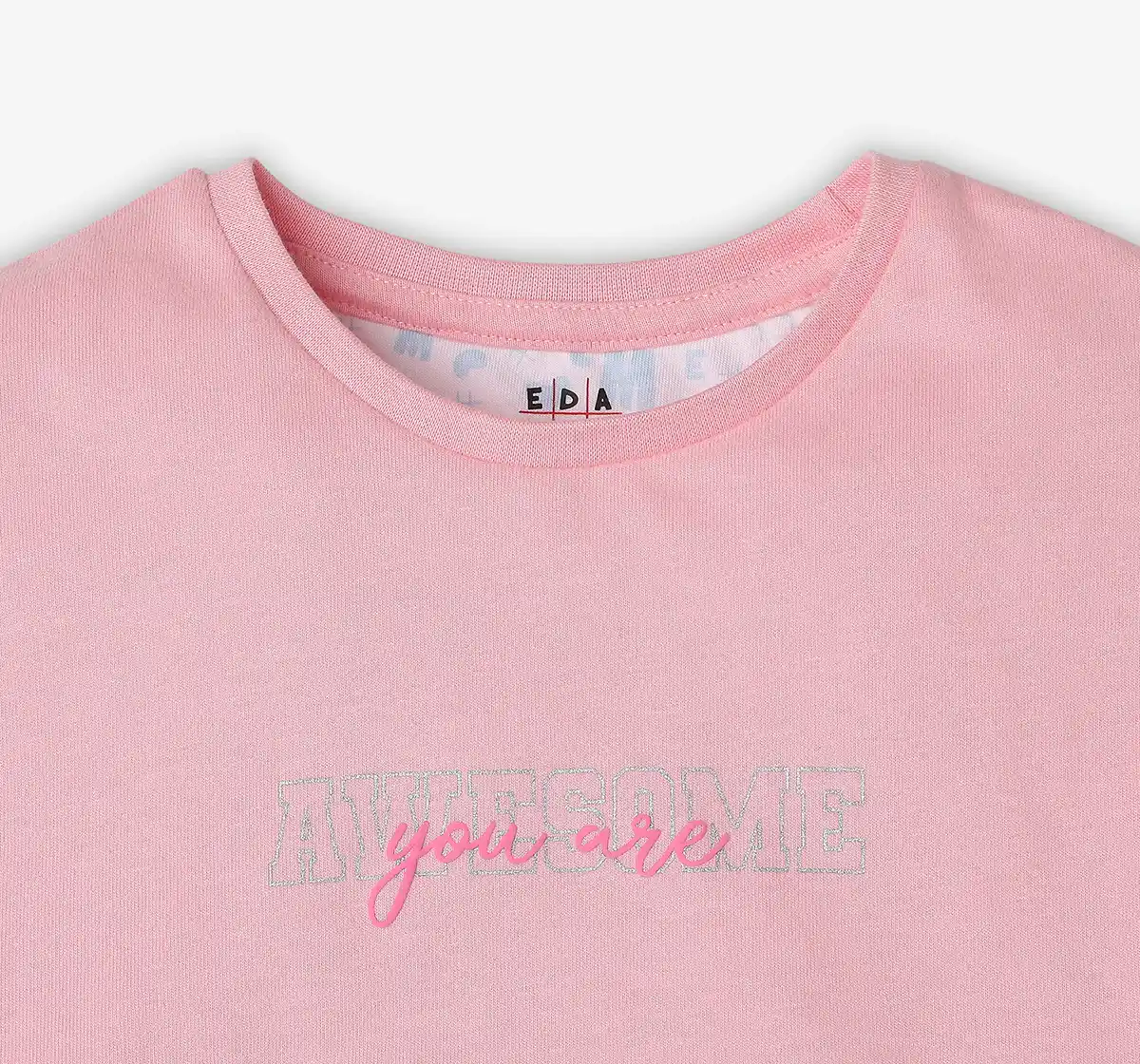 Girls Printed 100% Cotton T-Shirt - Pink