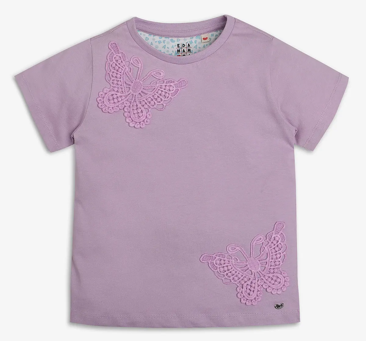Girls 100% Cotton Embroidered Patch T-Shirt - Lavender