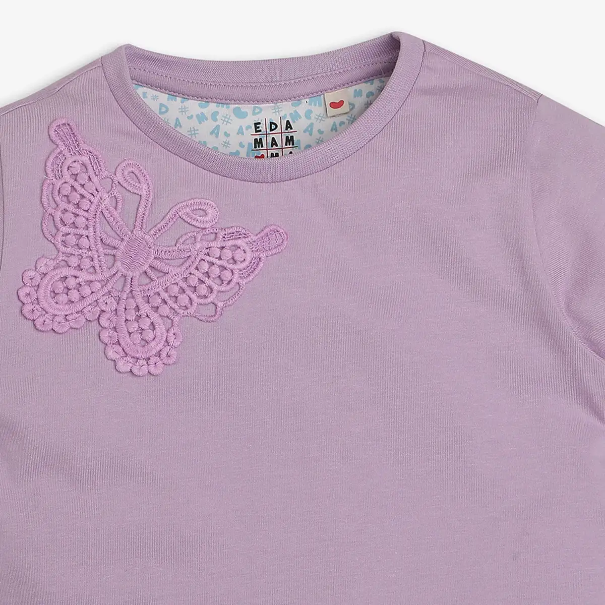 Girls 100% Cotton Embroidered Patch T-Shirt - Lavender