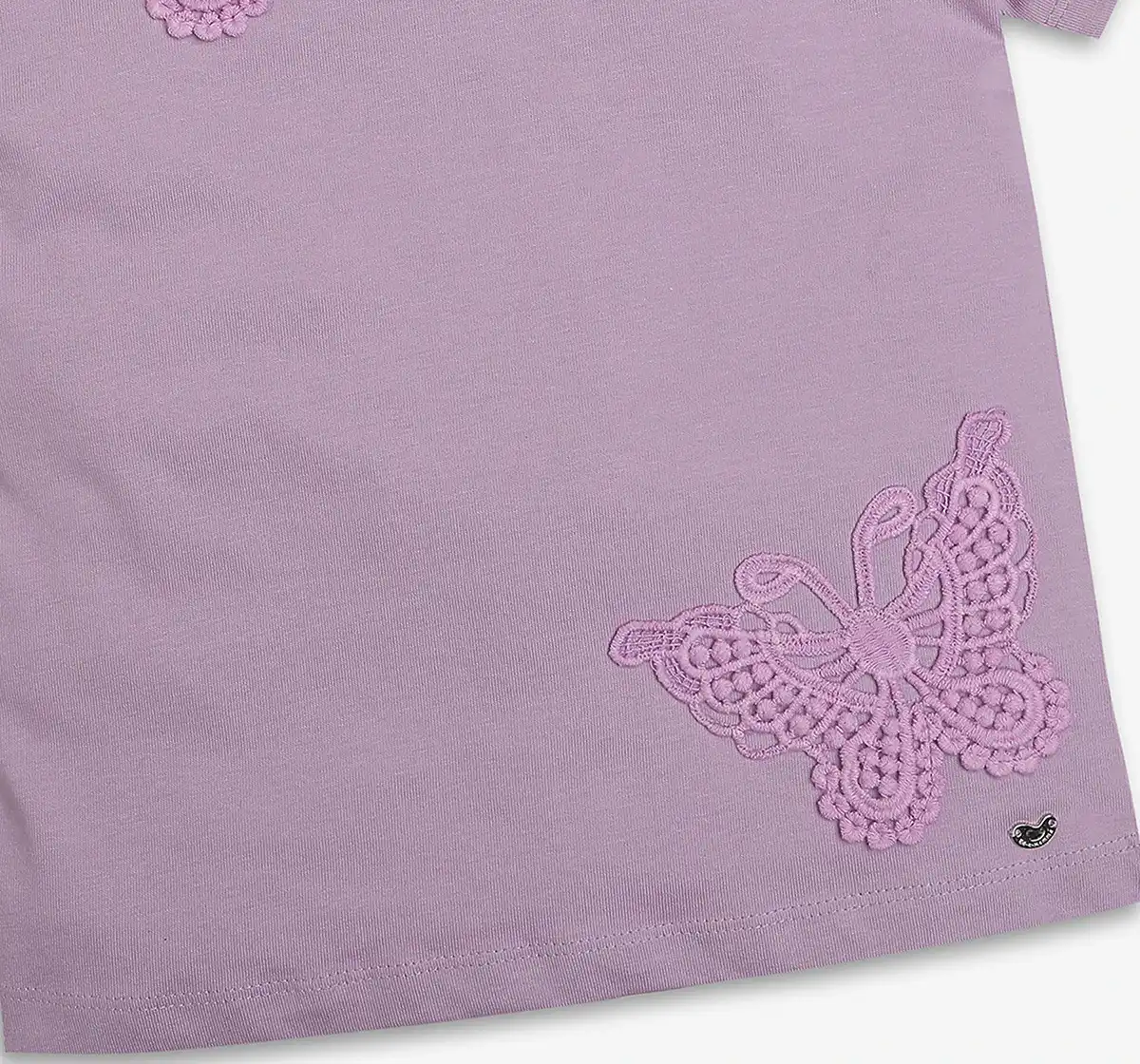 Girls 100% Cotton Embroidered Patch T-Shirt - Lavender