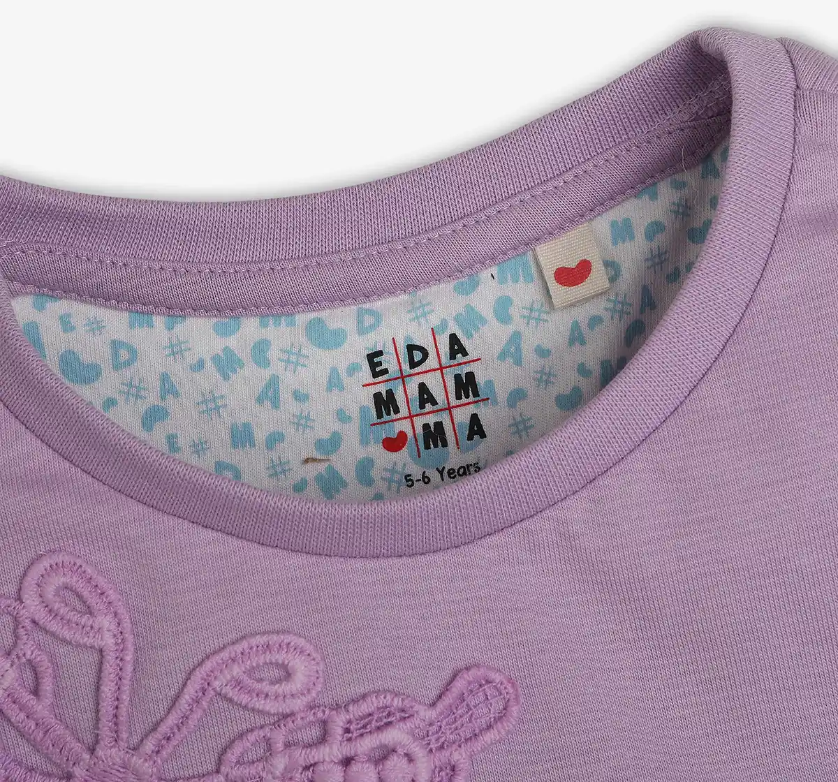 Girls 100% Cotton Embroidered Patch T-Shirt - Lavender