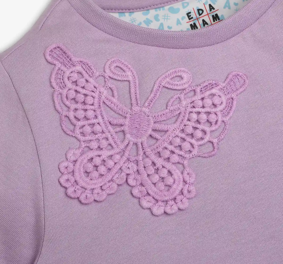 Girls 100% Cotton Embroidered Patch T-Shirt - Lavender