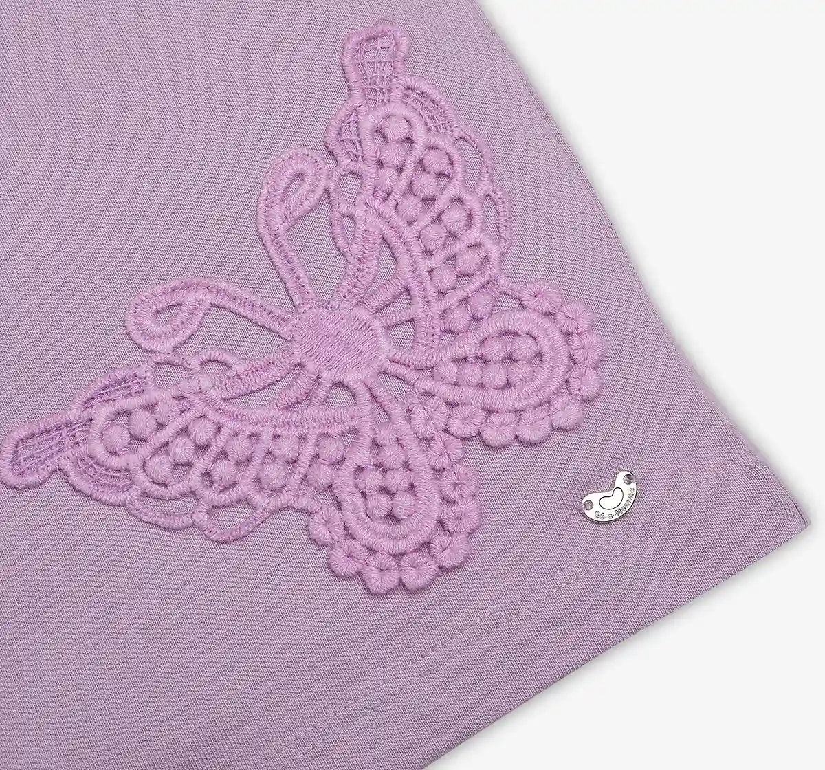 Girls 100% Cotton Embroidered Patch T-Shirt - Lavender