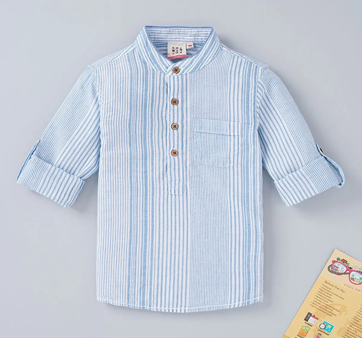Boys Mandarin Collar Striped Shirt