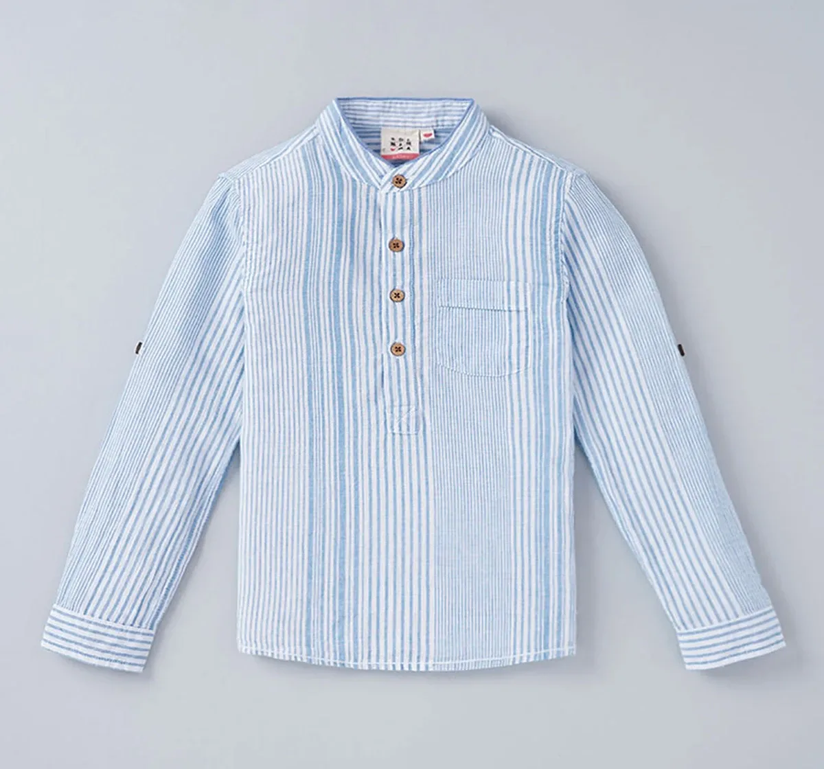 Boys Mandarin Collar Striped Shirt