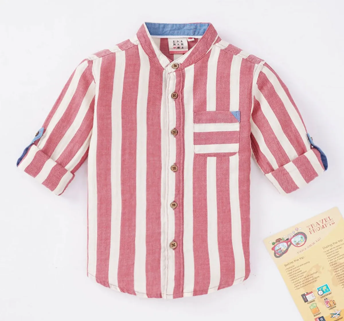 Boys Mandarin Collar Striped Shirt