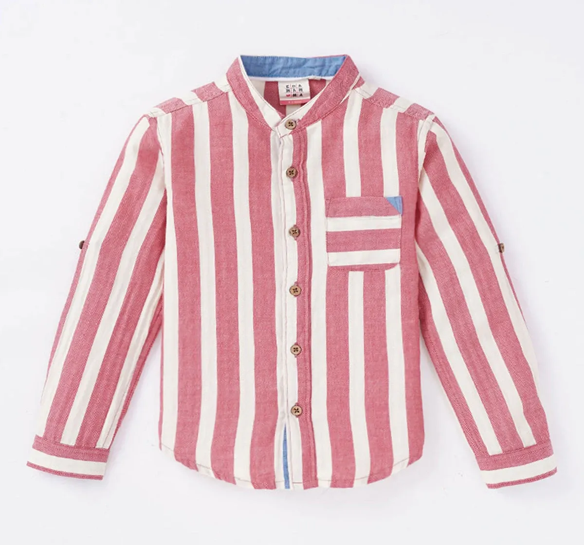 Boys Mandarin Collar Striped Shirt