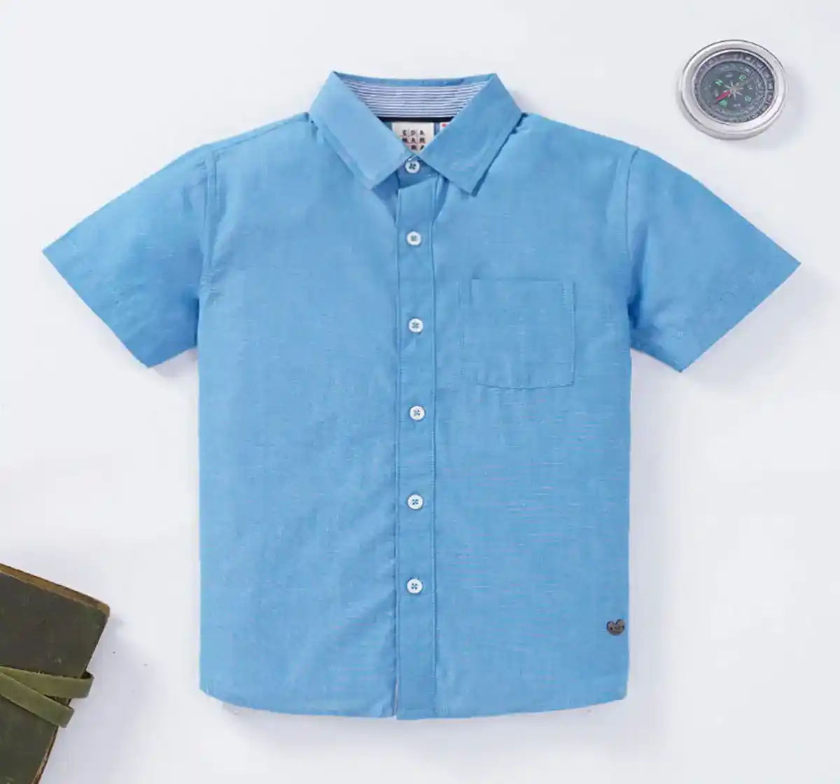 Boys Solid Collar Shirt With Front Pocket