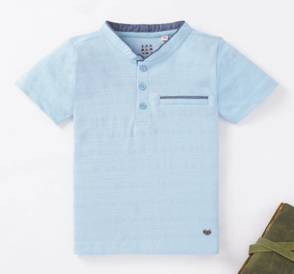 Textured Tshirt With Chambray Collar