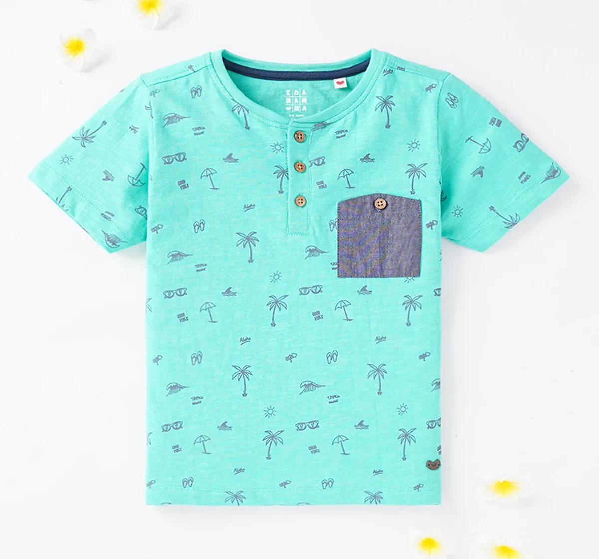 Henley T-Shirt With Chambray Pocket