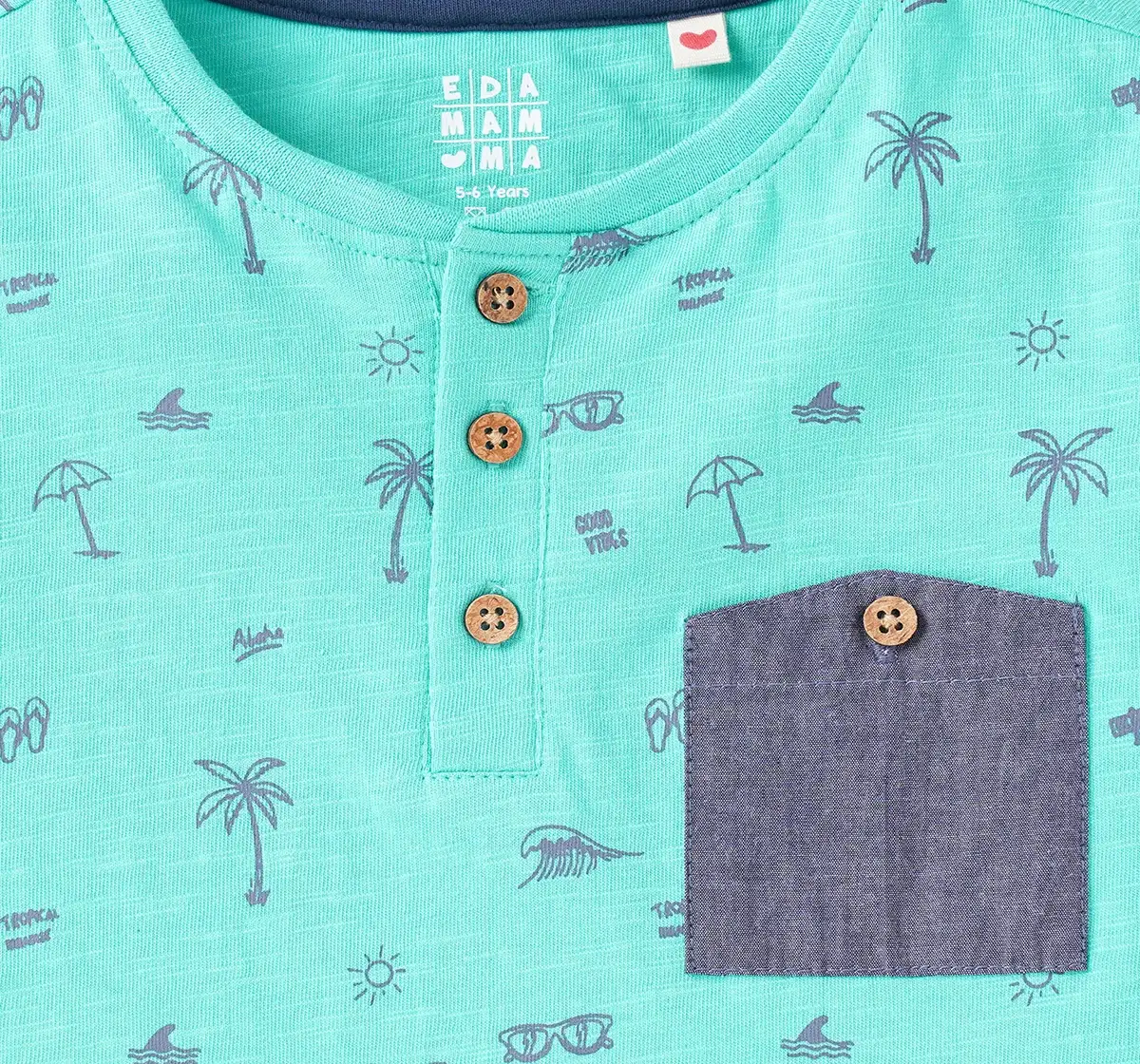 Henley T-Shirt With Chambray Pocket