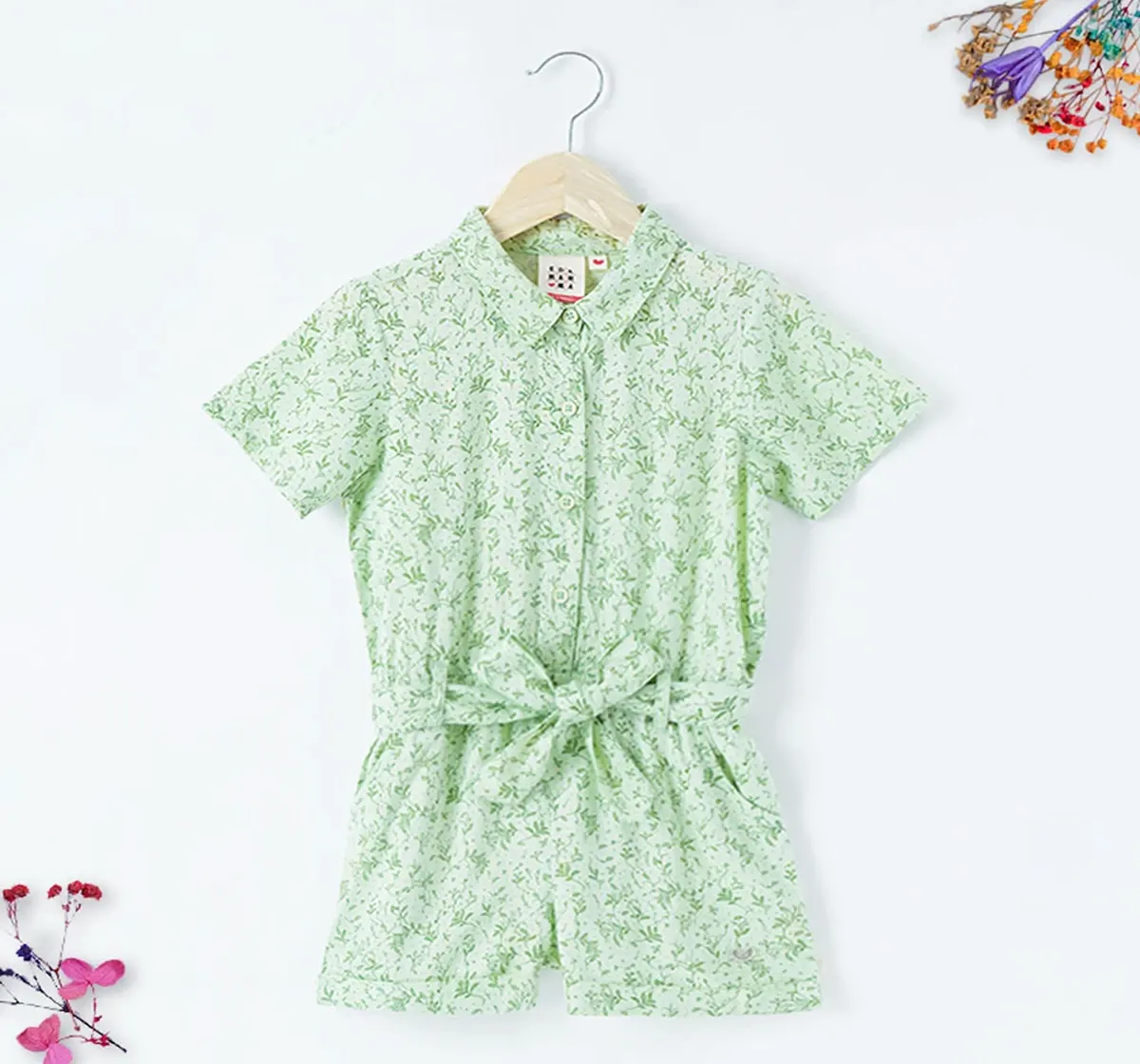 Girls Printed Tie Up Jumpsuit