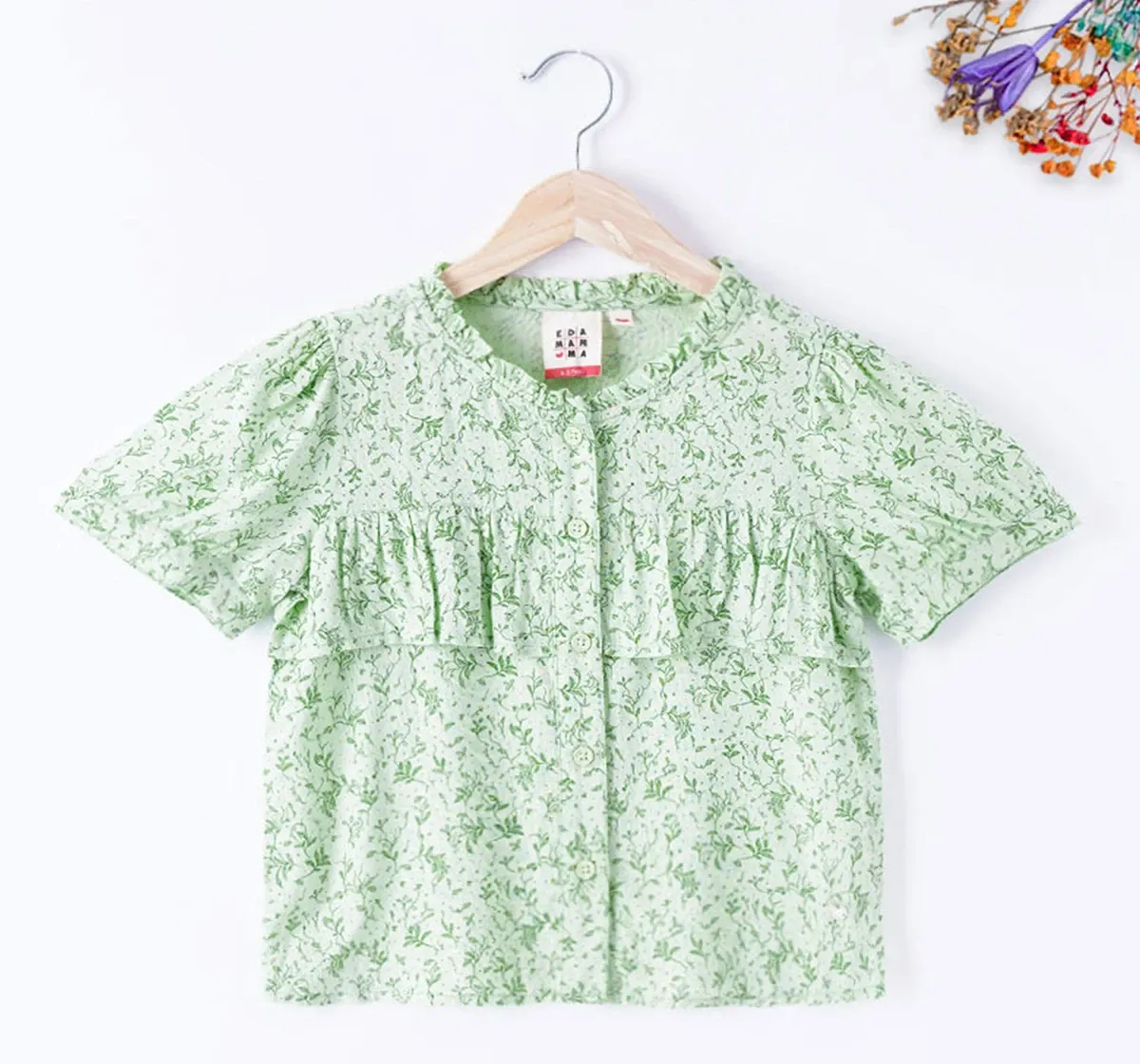 Girls Floral Buttoned Top